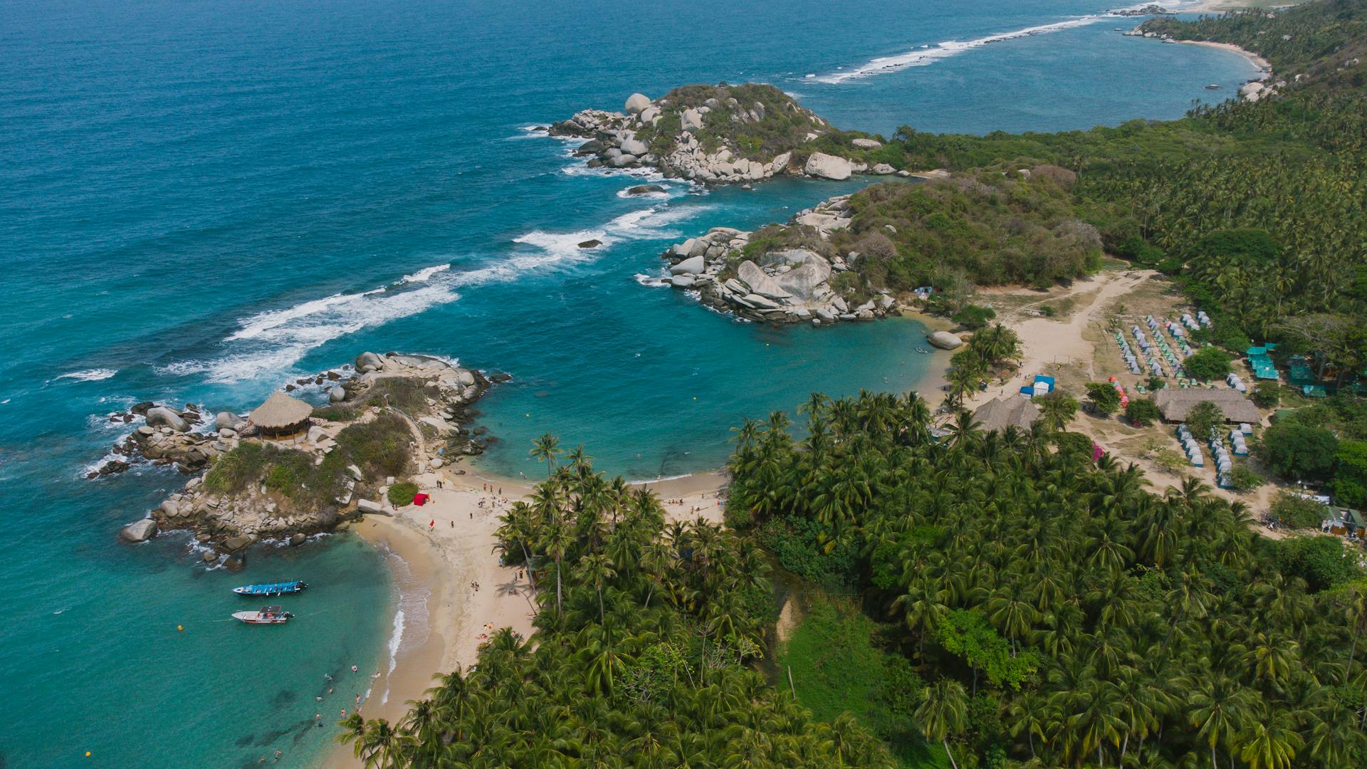Aerial View of a Beach in Tayrona National Park in Santa Marta, Colombia