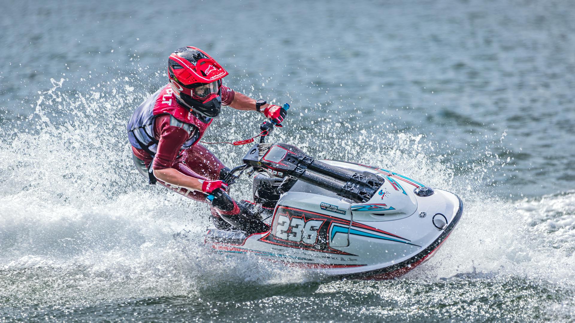 A person riding a jet ski in the water