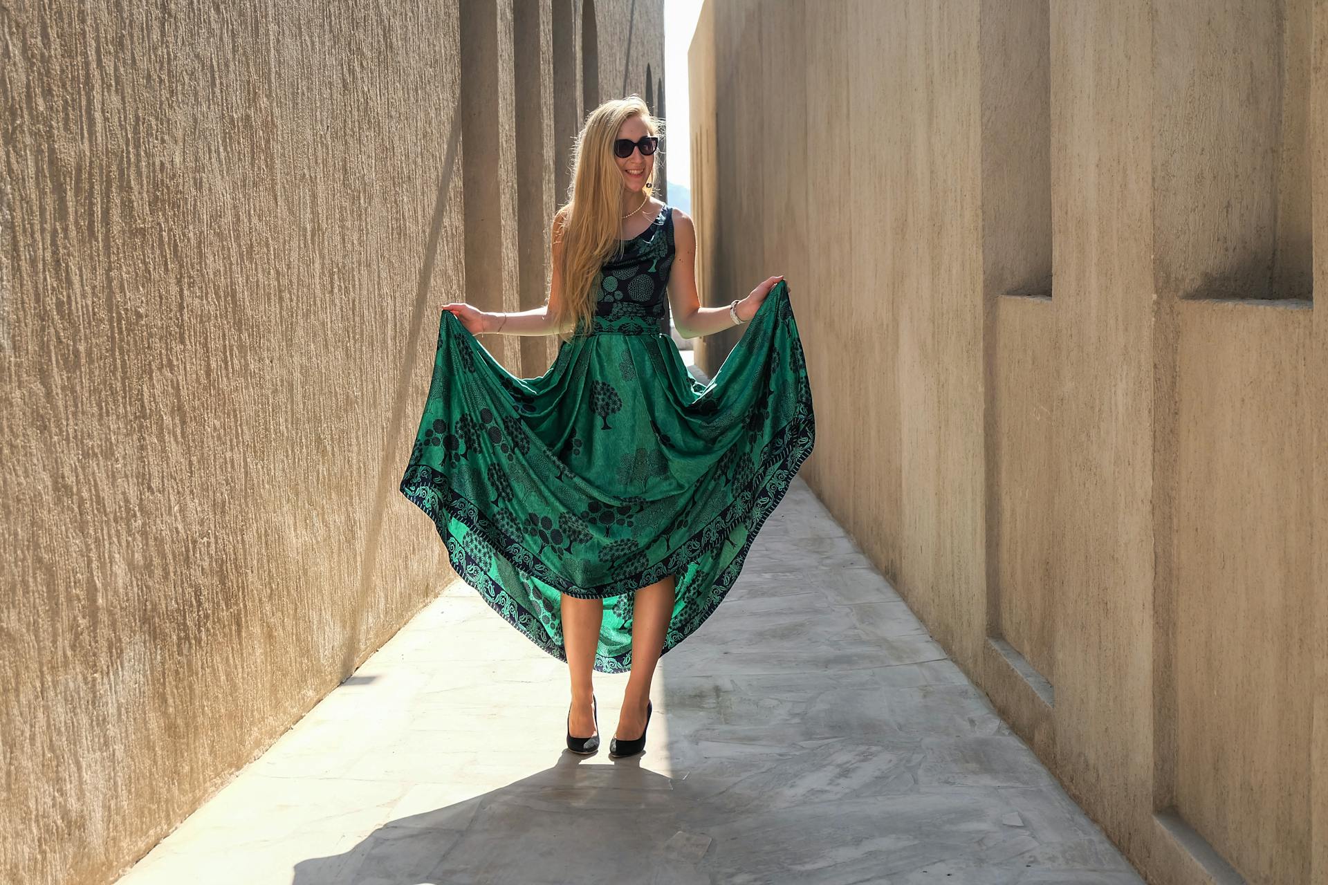 Woman Holding Her Green Dress