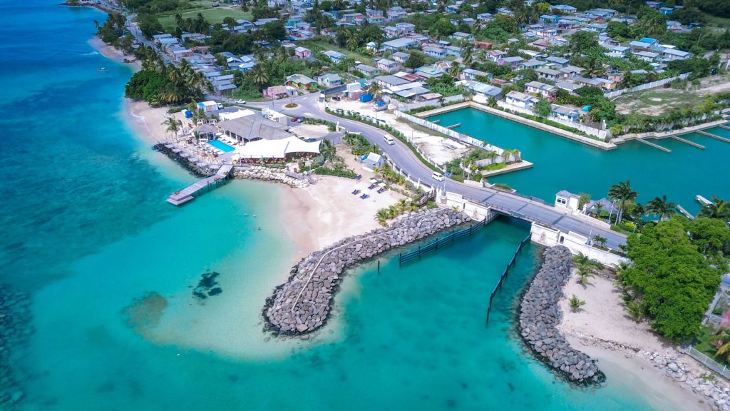 Aerial View to the Blue Water of Barbados Island, Caribbean Paradise