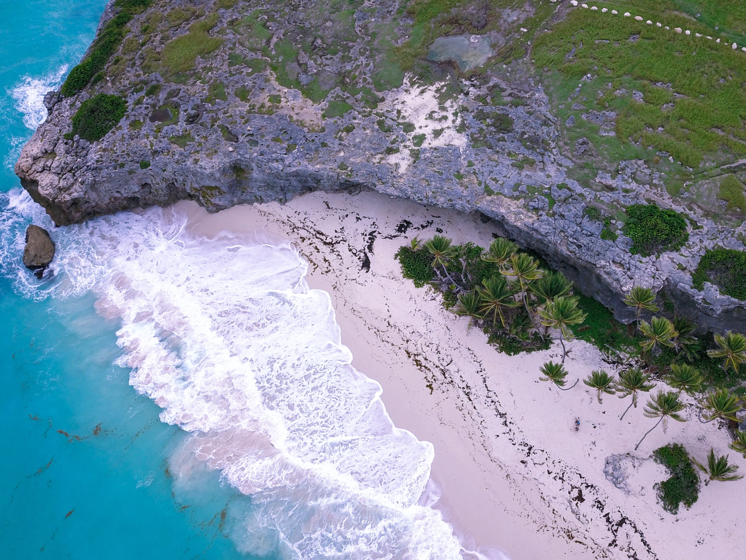 Aerial View to the Crane Beach Blue Lagoon, Barbados, Caribbean Island