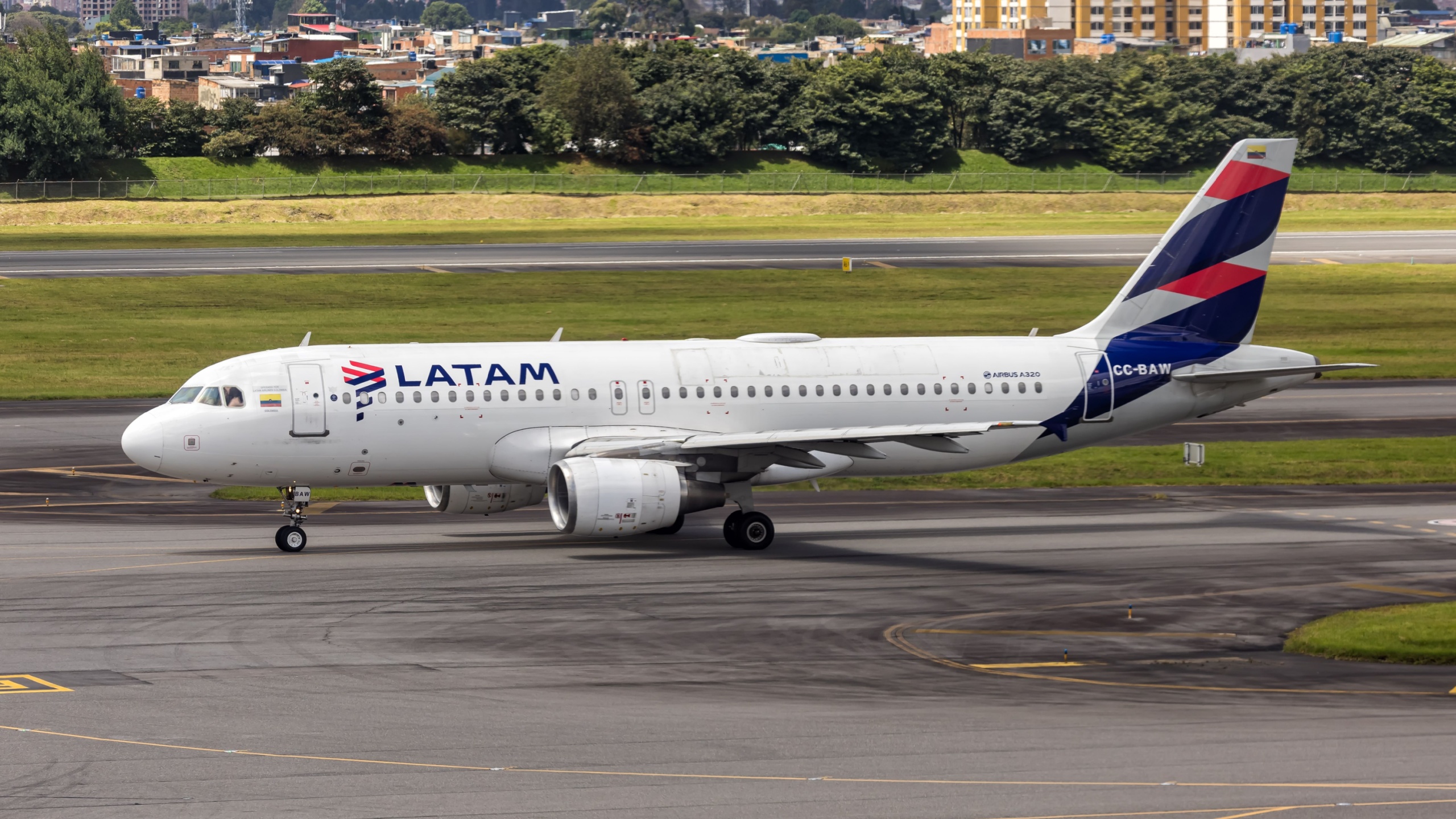 LATAM Airbus A320 airplane at Bogota airport in Colombia.