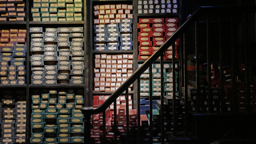 LEAVESDEN,UNITED KINGDOM-DECEMBER 27,2017:The Ollivanders magic wand shop at The Warner Bros. Studio Tour,The Making of Harry Potter.
