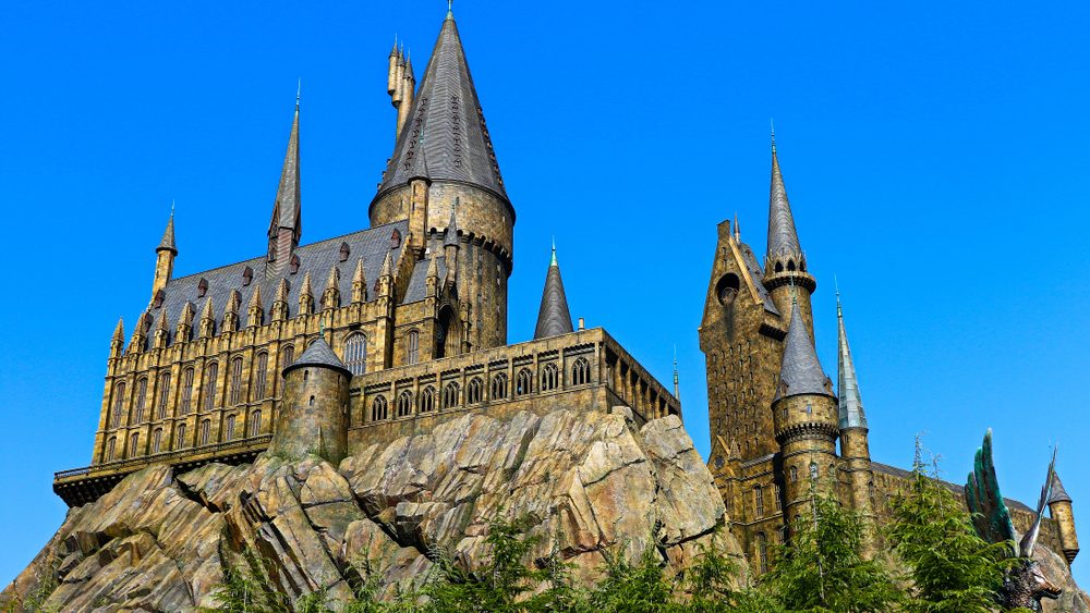Photo of Hogwarts School of Witchcraft and Wizardry replica at The Wizarding World of Harry Potter,Universal Studios Japan.Panorama view, Toned Photo