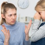 Mom scolds little daughter. Crisis of motherhood. High quality photo