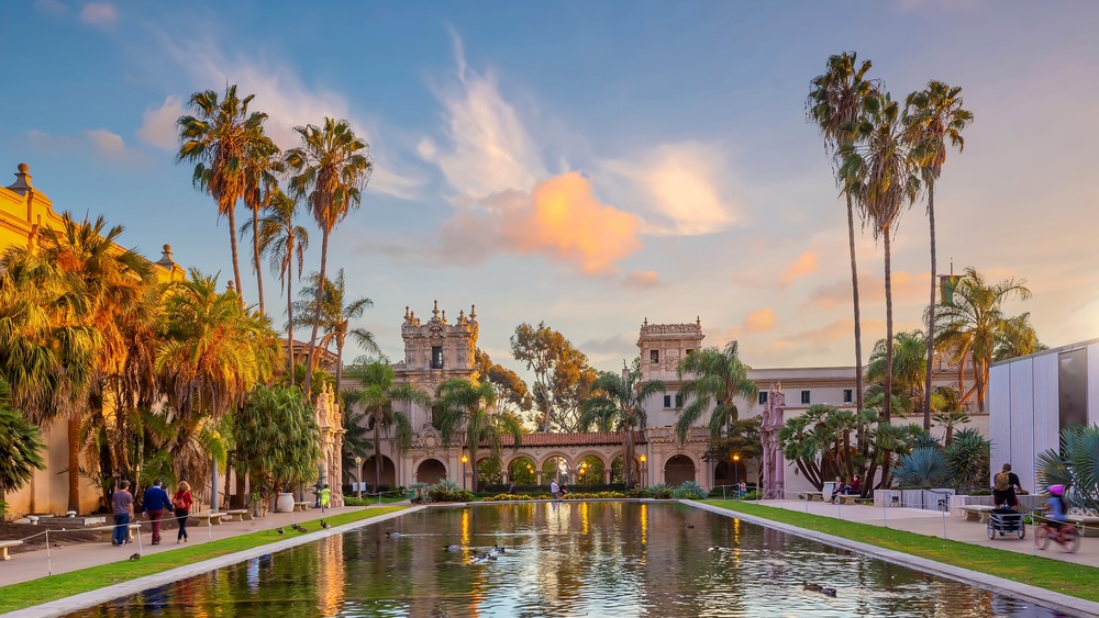 San Diego Balboa public park at sunset in California USA