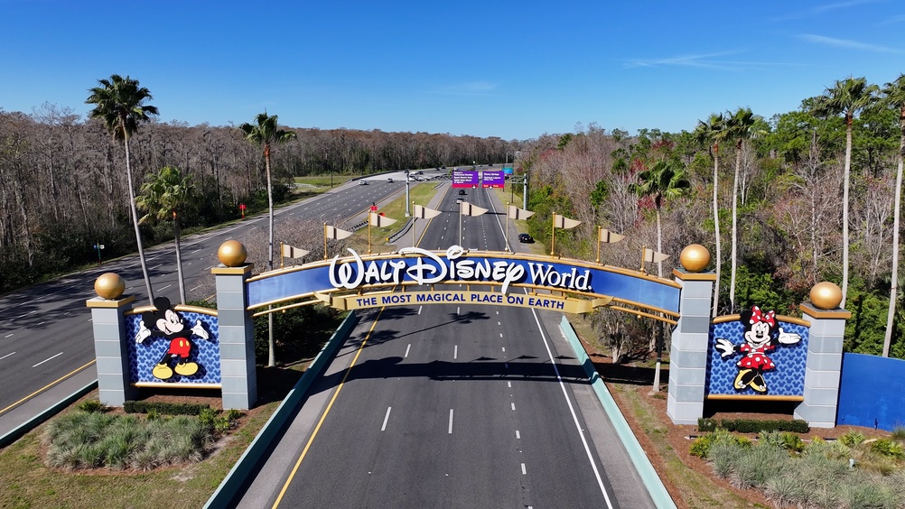 Orlando, Florida, United States - 12.19.2025 - Stunning Disney Springs Portal At Orlando In Florida United States. Sunny Day Orlando United States. Magic Kingdom Entrance. Walt Disney Scene.